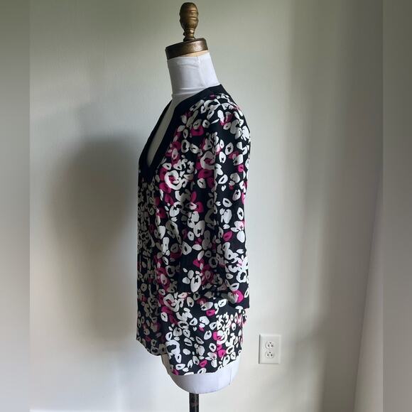 TRINA TURK ABSTRACT FLORAL SILK BLOUSE BLACK PINK WHITE MEDIUM - Picture 6 of 6